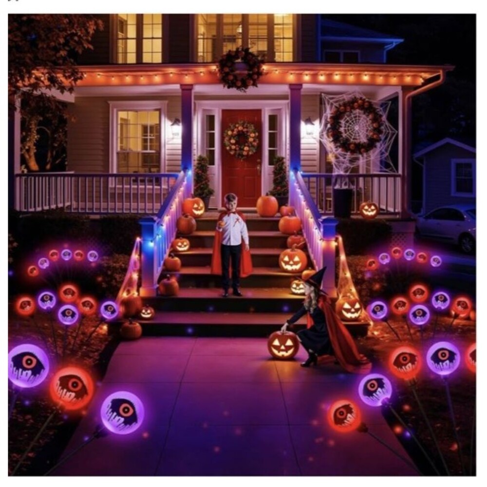 6 Pck Halloween Decoration, Solar Garden Lawn Lights Outdoor Solar Eyeball NEW